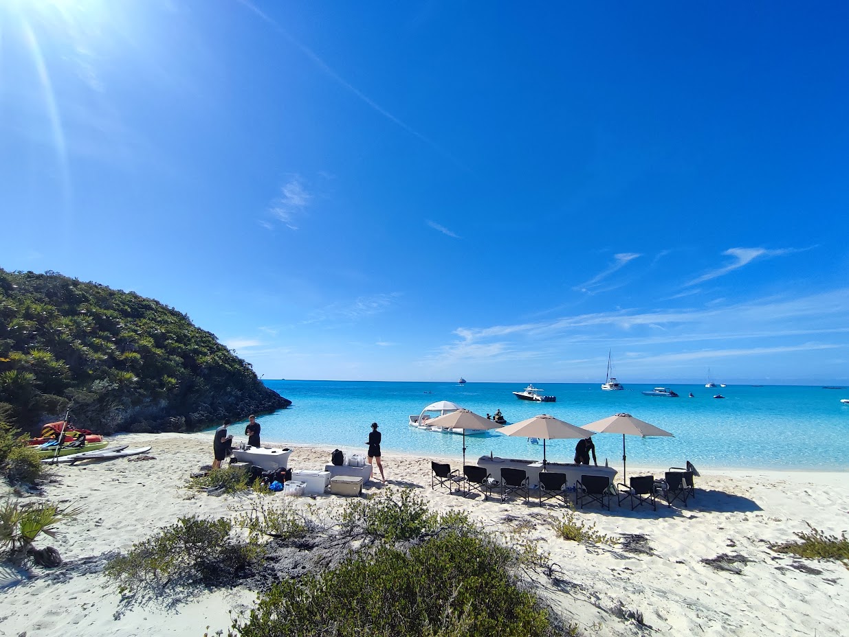 Yacht guest experience prepared on a Bahamas beach